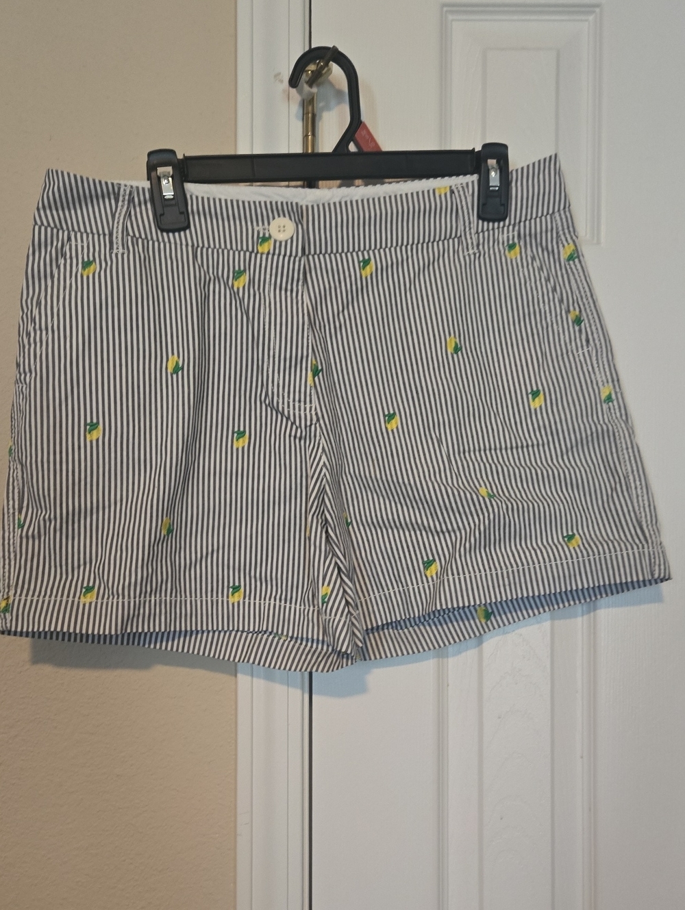 crown & ivy Navy Seersucker Shorts with Yellow Lemon Motif
